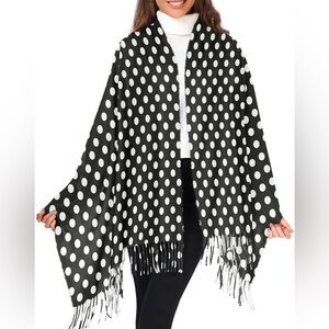 Black & White polkadot reversible hooded cloak cape wrap
